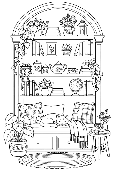 Cozy and Vintage coloring page example